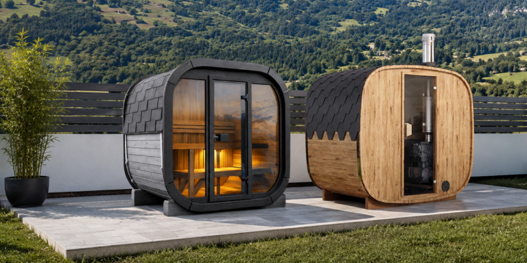 A gauche sauna MiniWop, à droite sauna Woody