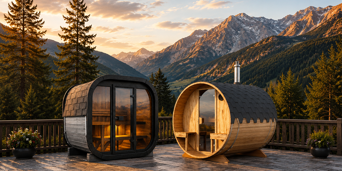 A gauche : MiniWop, à droite : sauna tonneau