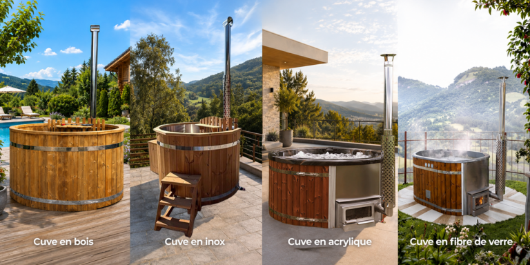 De la gauche vers la droite : bains nordiques Originel, Wood & Inox, Wevalia et tWin